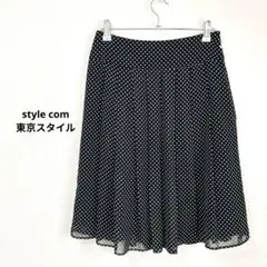 【美品】スタイルコム 東京スタイル ドット柄 シフォンフレアプリーツスカート 黒のサムネイル