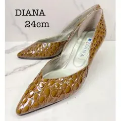 【美品】DIANA ダイアナ クロコ型押し ポインテッドトゥ パンプス 24cmのサムネイル