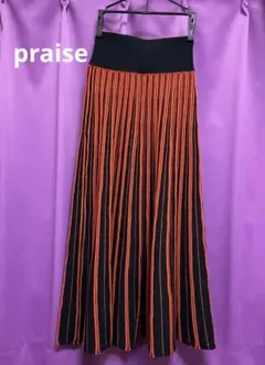 黒と朱色のストライプ プリーツスカート