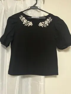 ミッシュマッシュ　刺繍入り 半袖カットソー ブラック Mのサムネイル