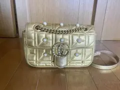 【GUCCI】GGマーモント レザー チェーンショルダーバッグ ゴールド