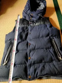 【送料無料】ネイビー フード付き ダウンベスト