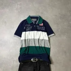 90s エディーバウアー マルチボーダー ポロシャツ c-boy 紺緑 L 古着のサムネイル
