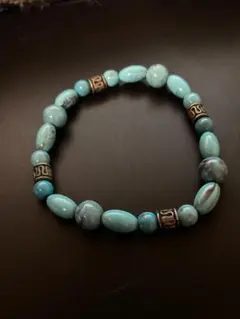 ターコイズ調 シルバー ビーズブレスレット F