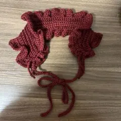 ヘッドドレス　ハンドメイド　赤　耳当て　かぎ針編み　編み物　ヘアバンド