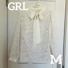 【GRL】グレイル　ホワイトリボン付きレースブラウス　オフホワイト　M