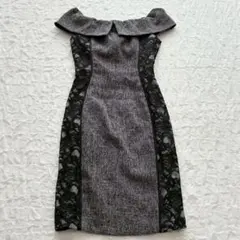 ローブドフルール オフショル ツイードタイトキャバドレス 刺繍レース M