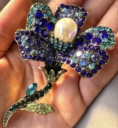 青紫色 花 ブローチ ヴィンテージ パール×ストーン アンティーク調 値下げ