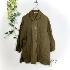 CHEZ TOI 麻 100% リネン シャツ(M)チュニック ミリタリーのサムネイル
