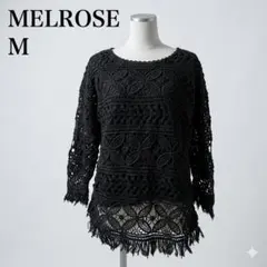 美品 メルローズ かぎ針編みプルオーバー レース チュニック 黒 M インド綿のサムネイル