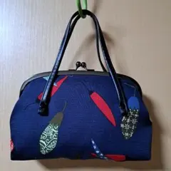 藍染がま口バック　紺色和装用バッグ