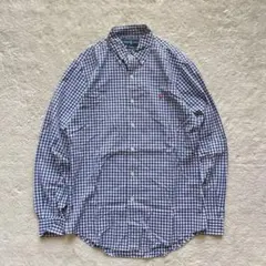 vintage 古着　ラルフローレン　ギンガムチェック　BDシャツ　ブルー　S