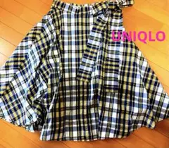 UNIQLO✨チェック柄フレアスカート（青、白、黄）【ウエスト64】