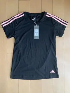 アディダス 半袖Tシャツ 黒 ピンクライン