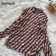 Foever21 長袖 ブラウス 総柄 幾何学柄 テロ感 個性派 お洒落 S