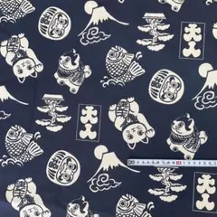 【特選】KOKKA 和柄　縁起物柄　紺色　ハンドメイド生地　G