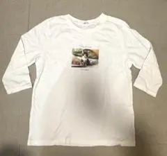 CINEMA CLUB 長袖Tシャツ ホワイト 猫プリント 7分丈