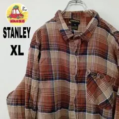 usa古着 STANLEY　ネルシャツ　XL　ブラウン　ベージュ　チェック