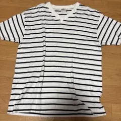 ボーダー Vネック Tシャツ ホワイト×ブラック