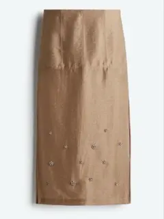 H&M ベージュ エンベリッシュドシアースカート　タイトスカート ビジュー装飾のサムネイル