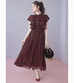 tocco closetボウタイリボン付きチェリープリントワンピース