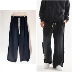 ブラック ワイドパンツ ドローストリング付き