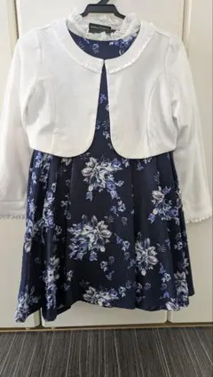 フォーマルネイビー 花柄 ワンピース ブラウス、ボレロ 3点セット 120cm