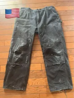 USA製！CARHARTT ダブルニー　ブラック　ダメージ　ペイントヴィンテージ