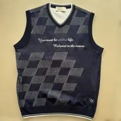 【美品】adabat ネイビー チェック柄 Vネックベスト