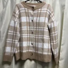 node. ベージュ チェック ニットカーディガン