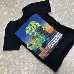 H&M スパンコール　恐竜プリント Tシャツ 黒