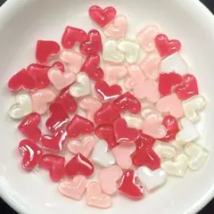 ハート デコパーツ 3色ミックス 赤 ピンク 白 59個 ネイル 硬質ケースデコ