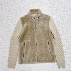 エポカウォモ　シープスキン　羊革 ケーブル編み ワッフルニット コンビ素材