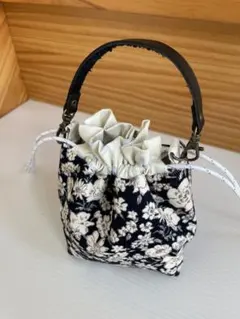 ❤︎花柄*コールテン【ミニ巾着バック】持ち手付き