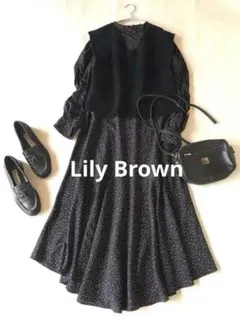 リリーブラウン重ね着レイヤードニットベストxとろみワンピースセットアップ