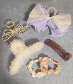 ヘアアクセサリー6点セット　バンスクリップ　スリムシュシュ