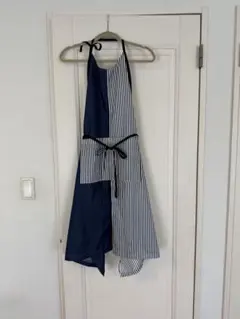 エプロン ＊紺ストライプ（ハンドメイド）薄地デニム　ポケットストライプ