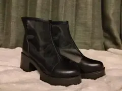 メッシュ ブラックレザー ショートブーツ