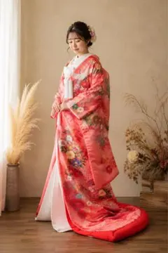琉球紅型打ち掛け　赤 紅型打掛 一越松柄 琉球衣装 琉球舞踊 赤 沖縄着物 - メルカリ