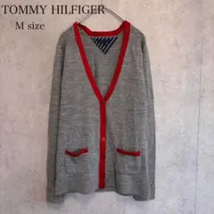 TOMMY HILFIGER カーディガン M グレー×レッド ウール100%