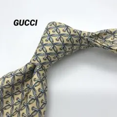 美品 GUCCI 総柄 ネクタイ イエロー シルク イタリア製 グッチ