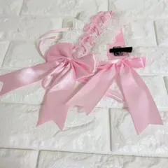 ピンク リボン ヘッドドレス コスプレ用 ふわふわ耳付き　ロリータ