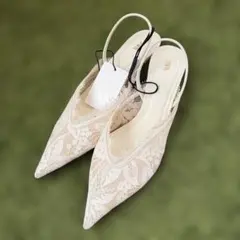 ZARA 刺繍＆レースキトンヒールシューズ 38 - メルカリ