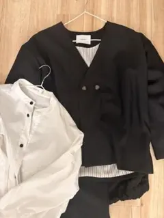 riziere ノーカラージャケットセットアップ　 バンドカラーリラックスシャツ