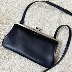 【未使用級】アニエスベー ショルダーウォレット がま口 レザー ブラック 黒