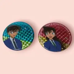 レア　名探偵コナン　工藤新一　毛利蘭　缶バッチ　ホログラム　裏面傷汚れ有り