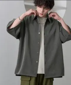 TRストレッチ シェル釦 ルーズシルエットS/Sシャツ Lサイズ グレー