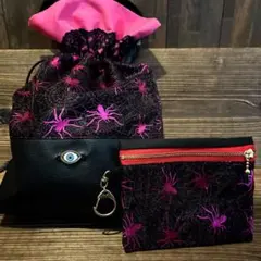 K：ピンクスパイダーバージョン★巾着バック&ポーチセットの2セット