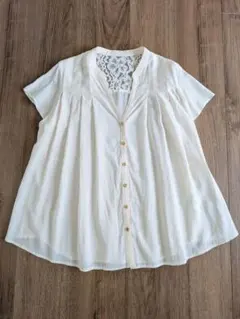 Rouge vif ( ルージュ ヴィフ）レース切り替え 半袖ブラウス