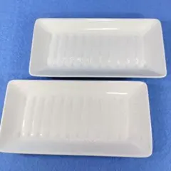 金麦の四季 京都たち吉・幸せのあいあい皿・白練《しろねり》縞長皿2枚②【美品】